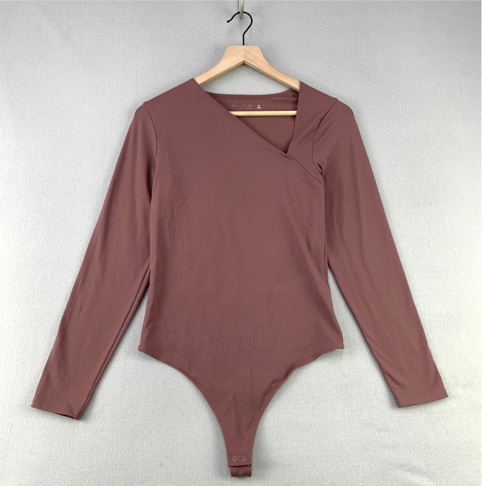 Abercrombie & Fitch Asymmetric Neck Bodysuit Women Medium Mauve Long Sleeve Knit